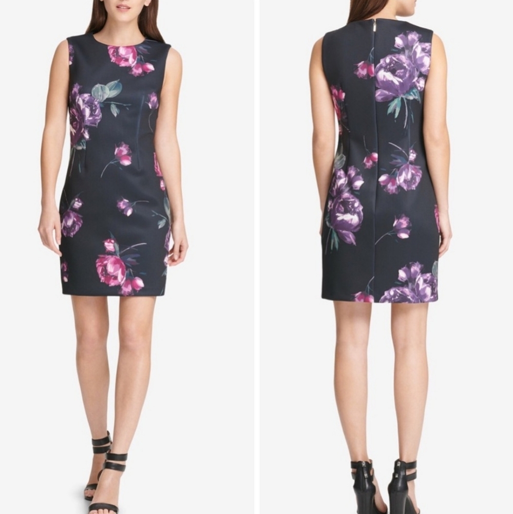 DKNY Floral Print Scuba Sheath Dress